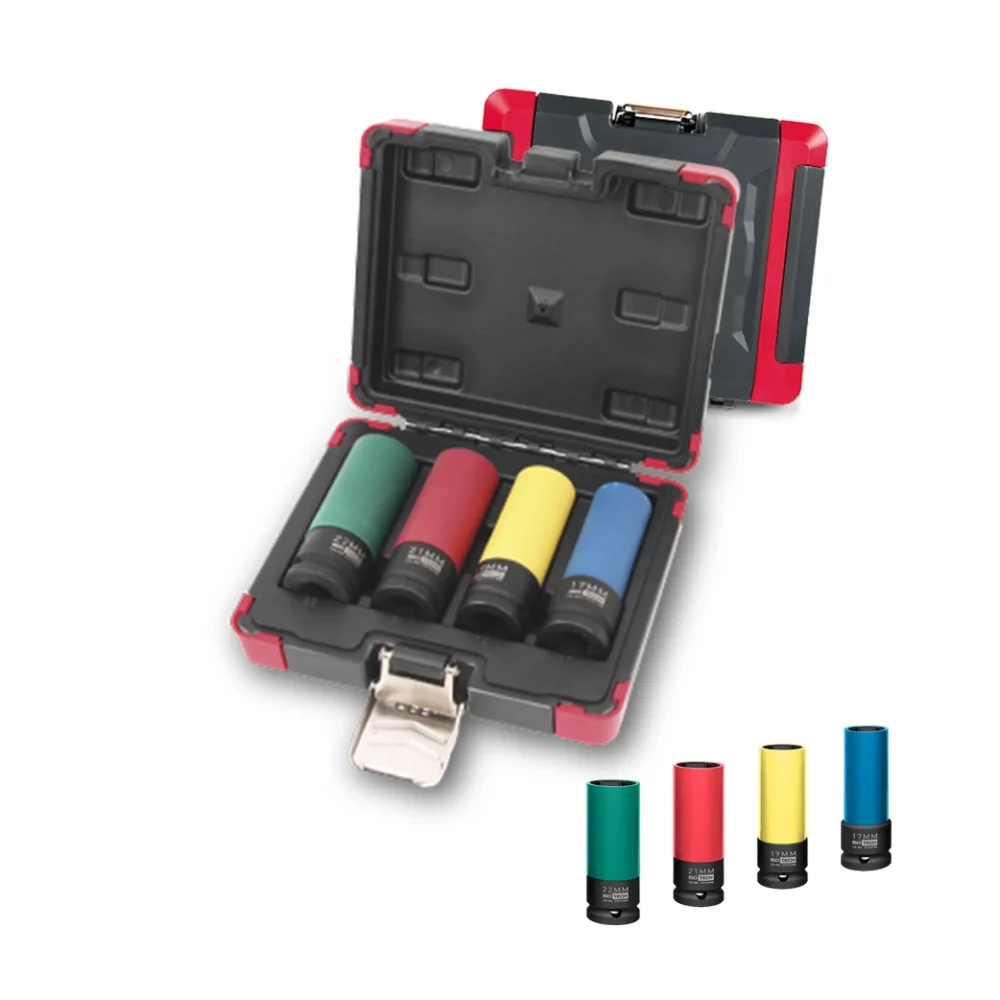 COFFRET DE 4 DOUILLES À CHOCS 1⁄2” POUR JANTES ALU